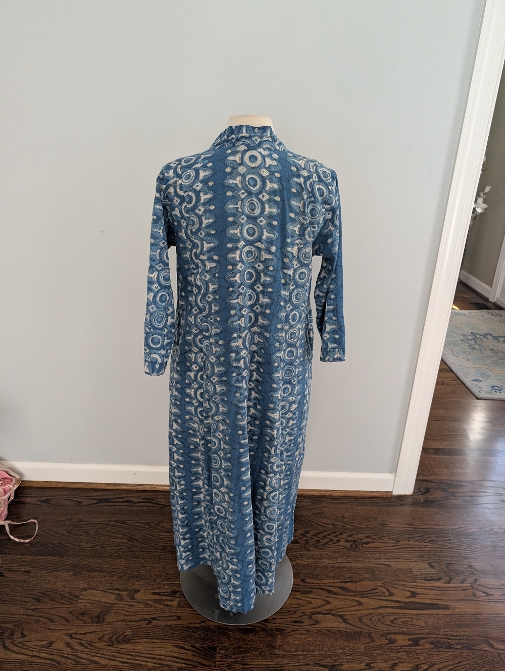 Women's Bellero Pooja Dress Medium Block Print Dusty Blue Maxi Oversized Flowy - Picture 4 of 10